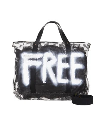 Borsa donna in jersey dipinta a mano con scritta FREE bianca – apiedinudinelparco