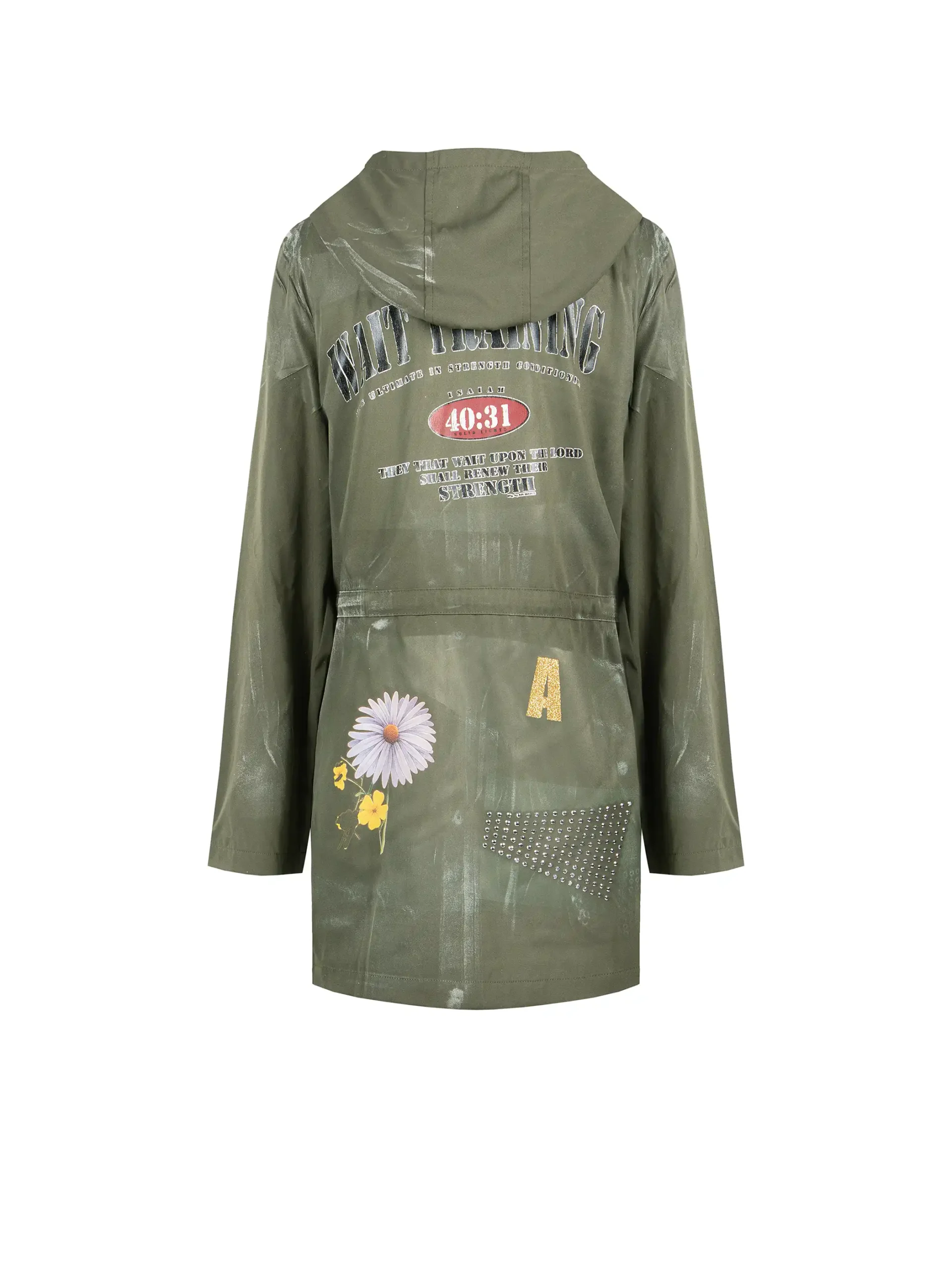 Retro Parka Donna Verde Militare con Scritte Dipinte