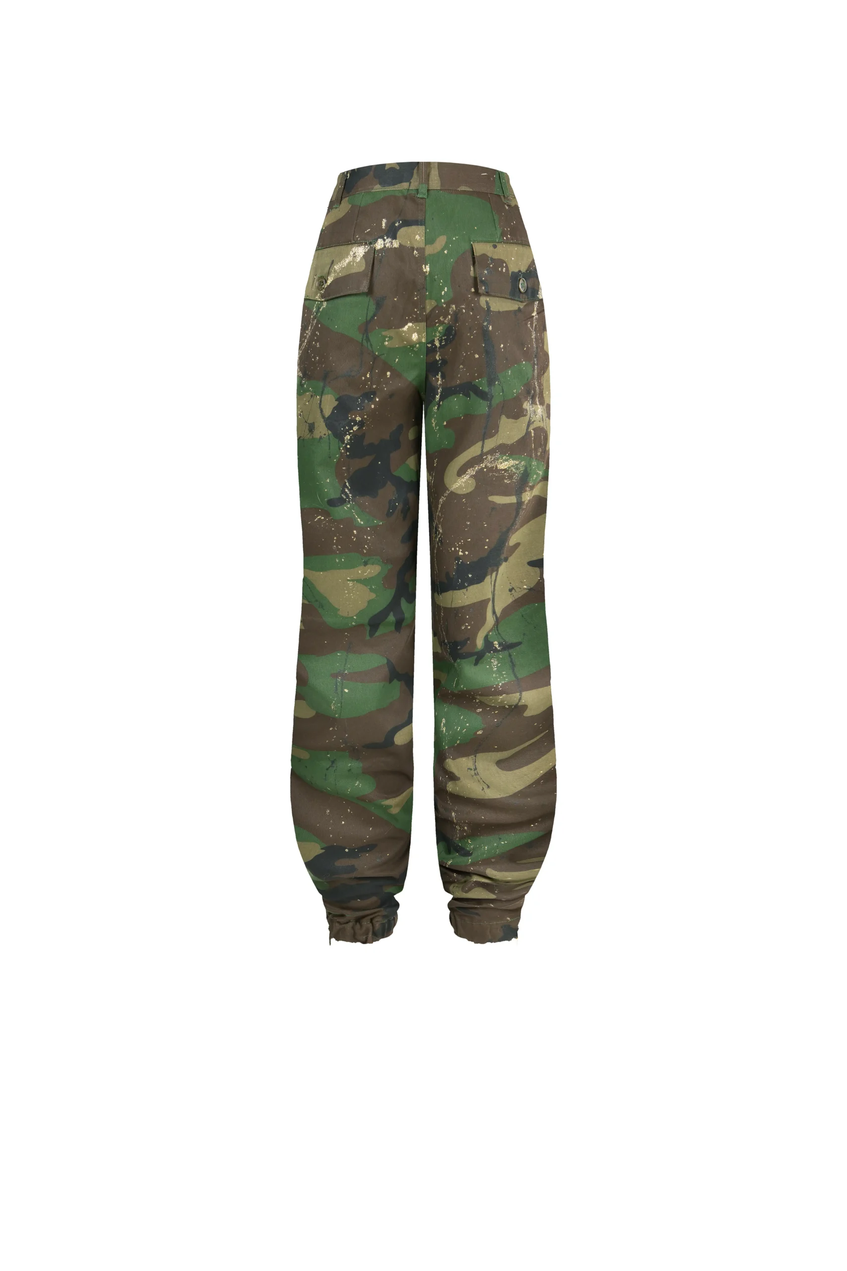 pantaloni cargo camouflage donna dipinti a mano con fiori, patch e strass - apiedinudinelparco