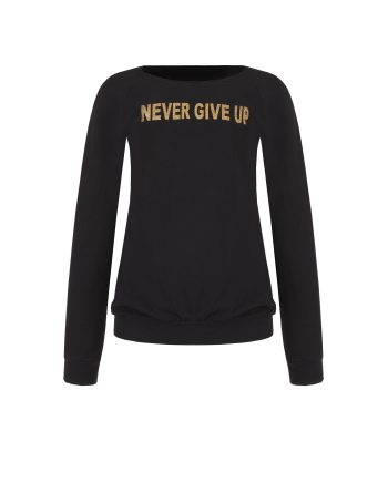 Felpa donna Never Give Up con decorazioni lurex oro