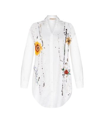 Camicia bianca dipinta a mano con Decorazioni floreali