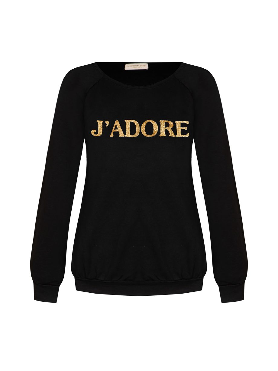Felpa donna J’adore con decorazioni lurex oro