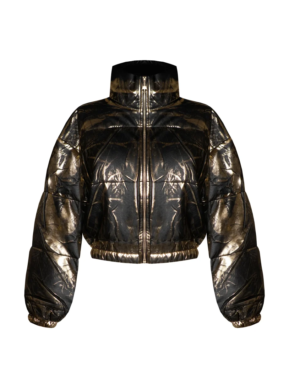 Giubbotto donna Bomber Ecopelle Imbottito Laminato Oro