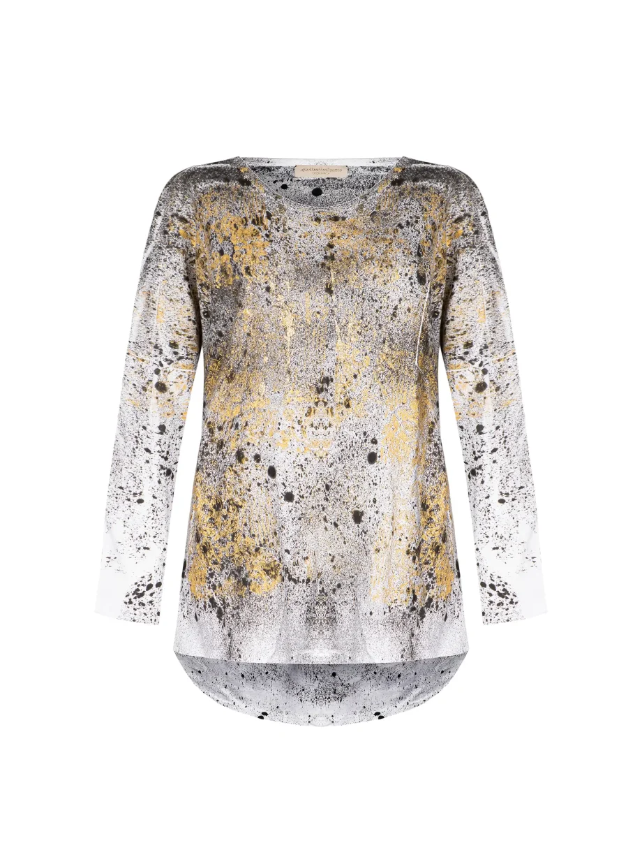 Maglietta maniche lunghe dipinta a mano Abstract Splat con Stella