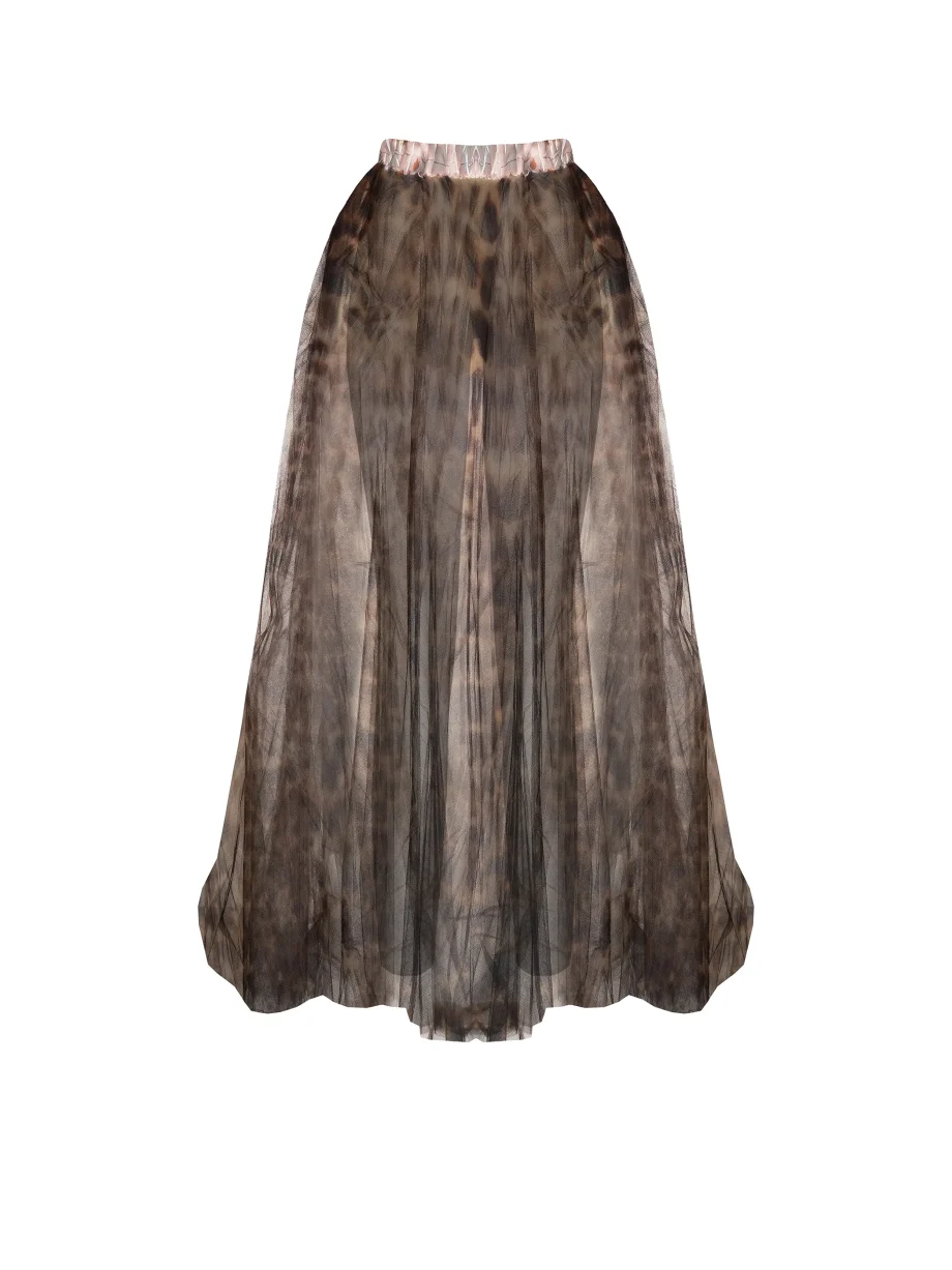 Gonna in Tulle 4 Strati Animalier Stampata a Mano