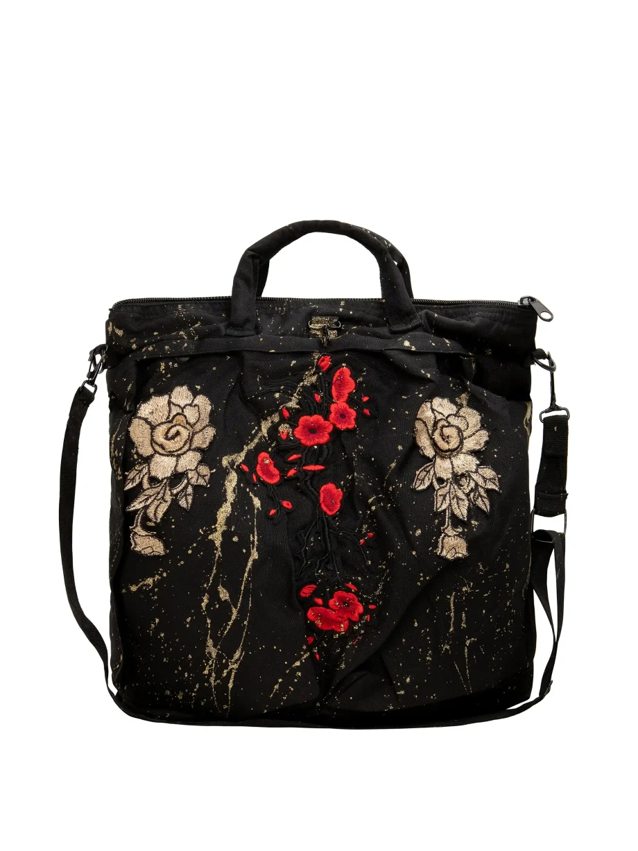 Borsa Militare con Ricami Pizzi ed Applicazioni - Nero