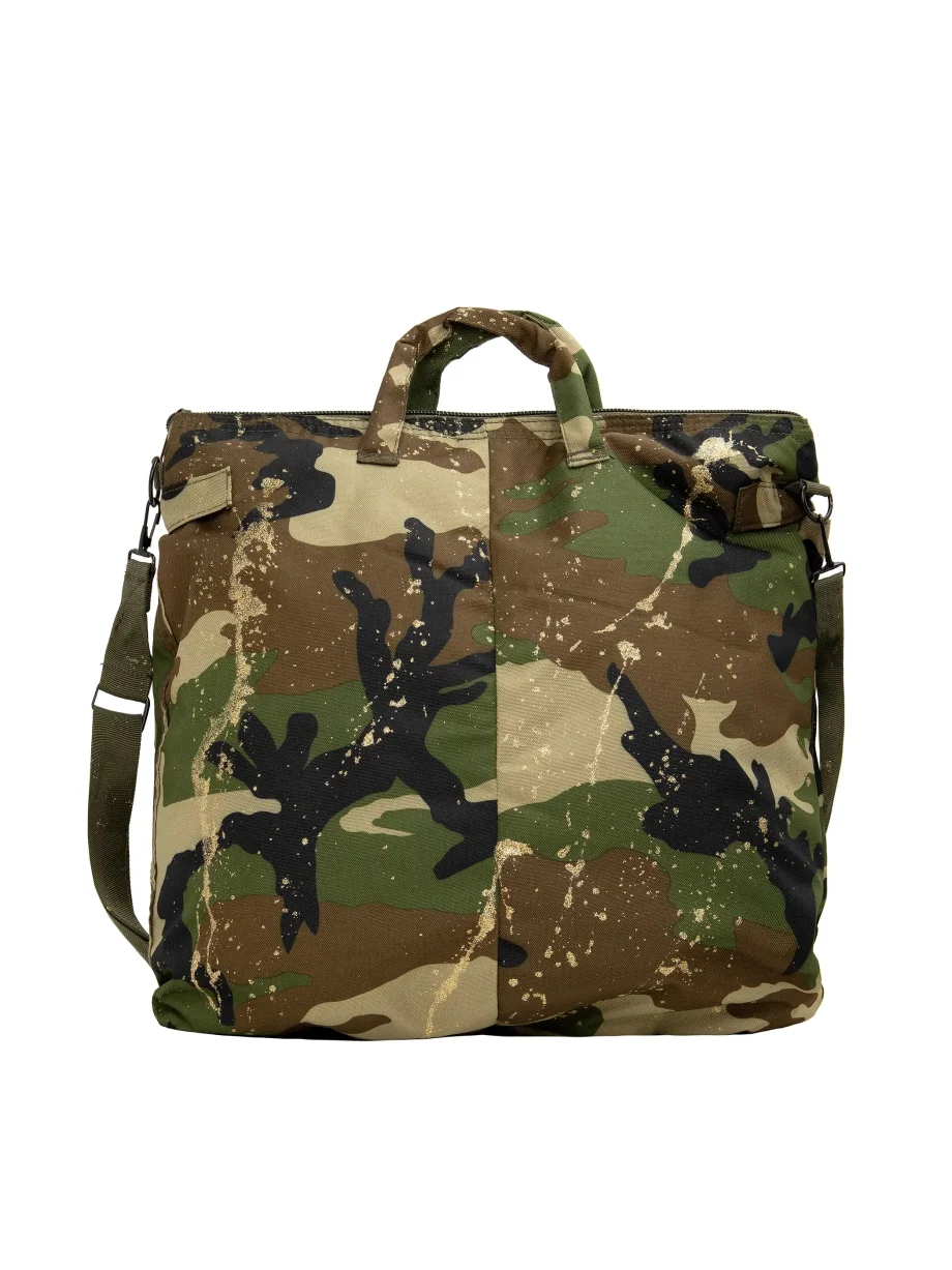 Borsa Militare Camouflage con Ricami e Applicazioni