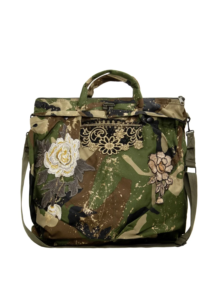 Borsa Militare Camouflage con Ricami e Applicazioni