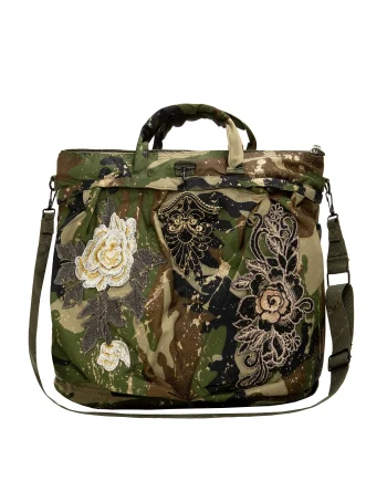 Borsa Militare Camouflage con Ricami e Applicazioni