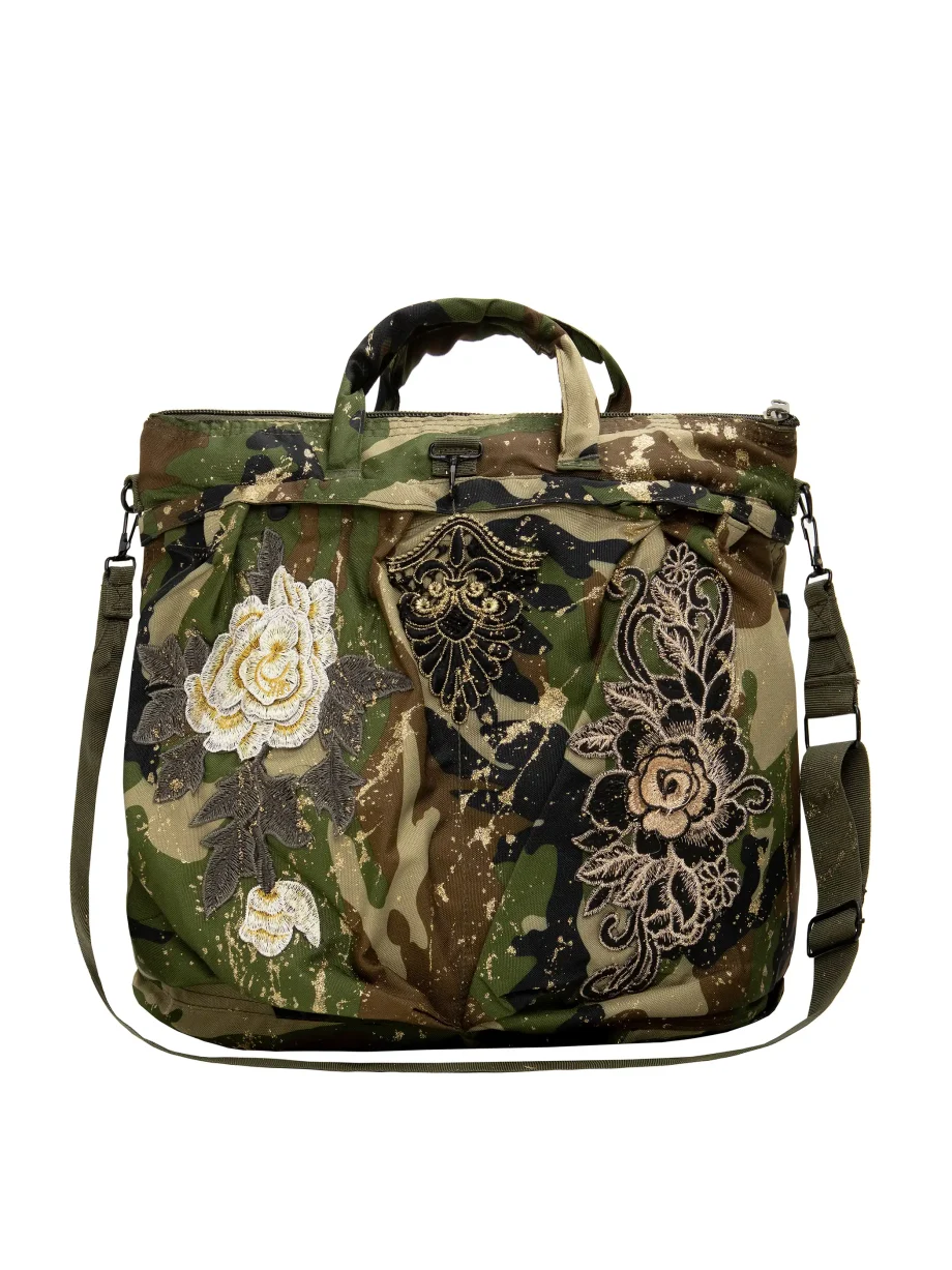 Borsa Militare Camouflage con Ricami e Applicazioni