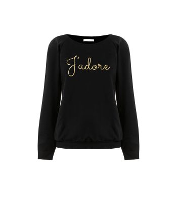Felpa donna J’adore con ricami lurex oro