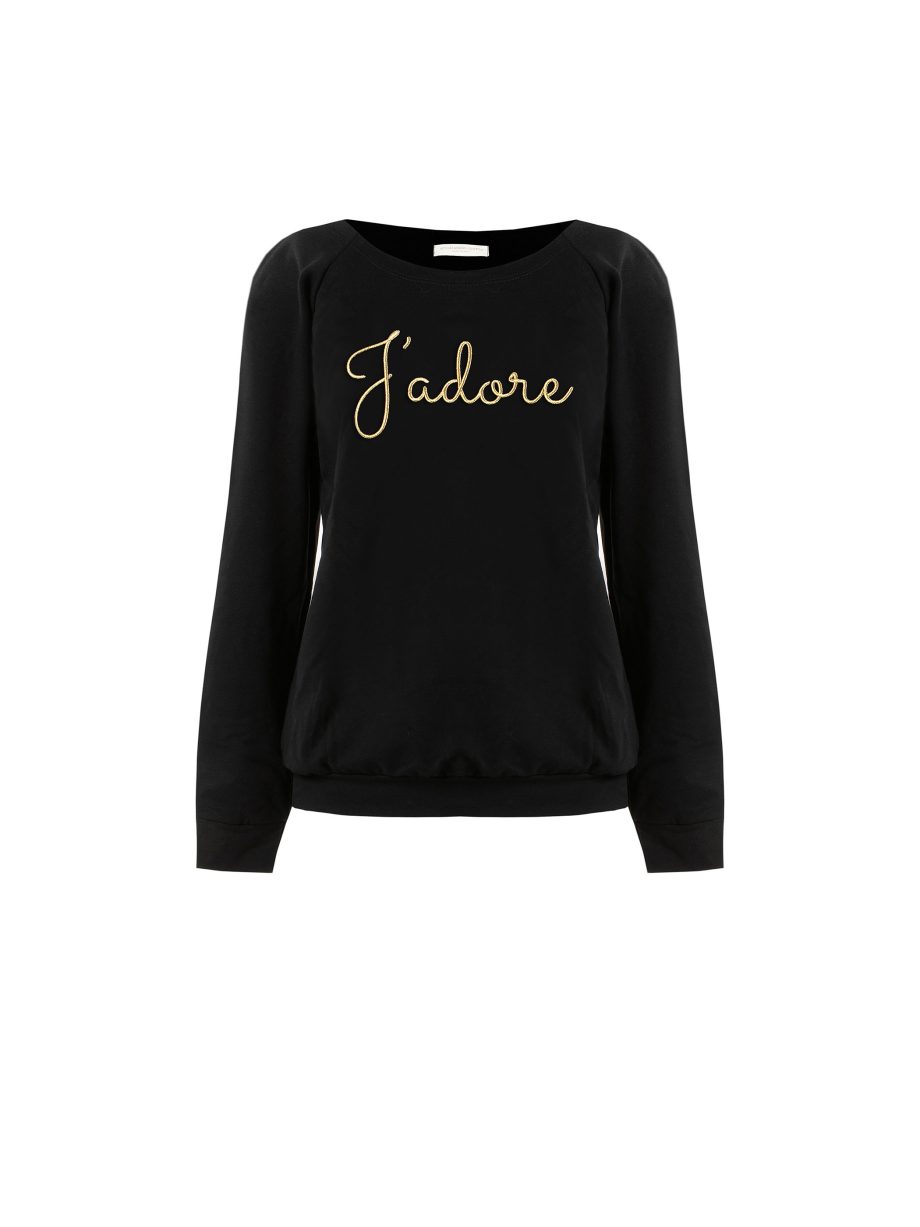 Felpa donna J’adore con ricami lurex oro