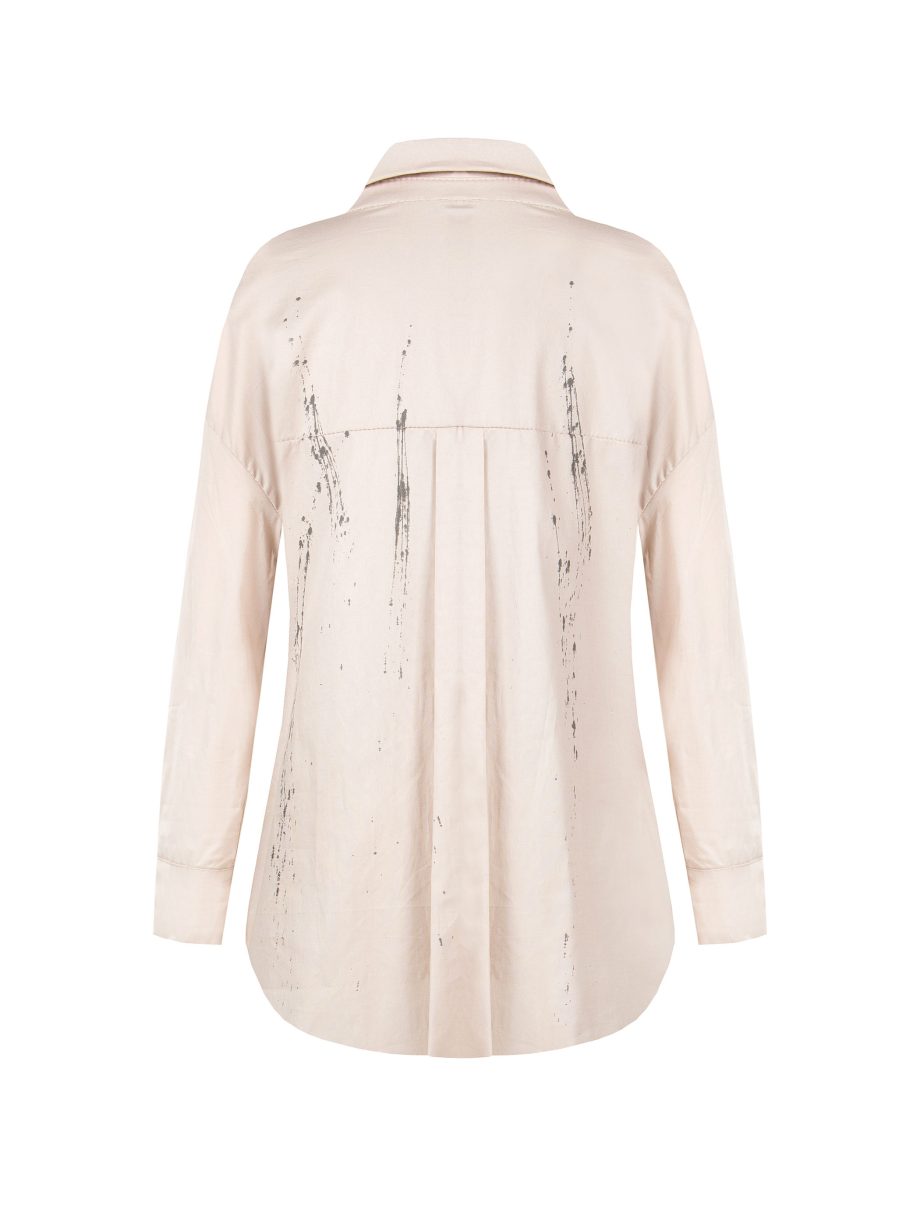 Camicia sabbia dipinta a mano con decorazioni floreali