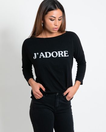 Felpa donna J’adore con decorazioni lurex argento