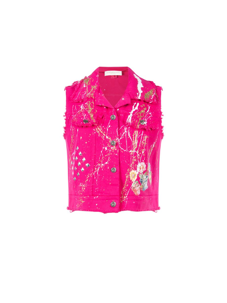 Gilet Casual in Jeans dipinto a mano