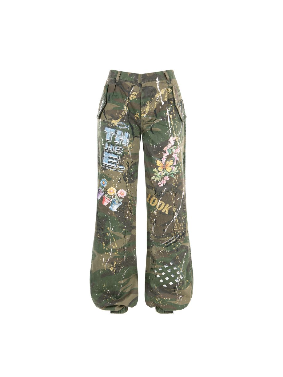 Pantaloni Cargo Custom Militari con Applicazioni e Glitter – Stone Wash - apiedinudinelparco design