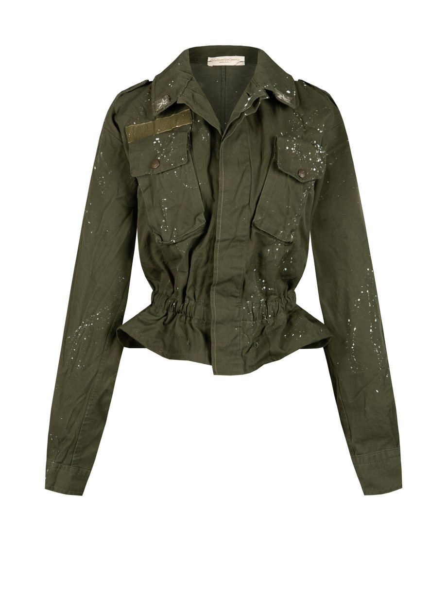 Giacca corta militare originale rigenerata dipinta a mano con paillettes dipinta a mano