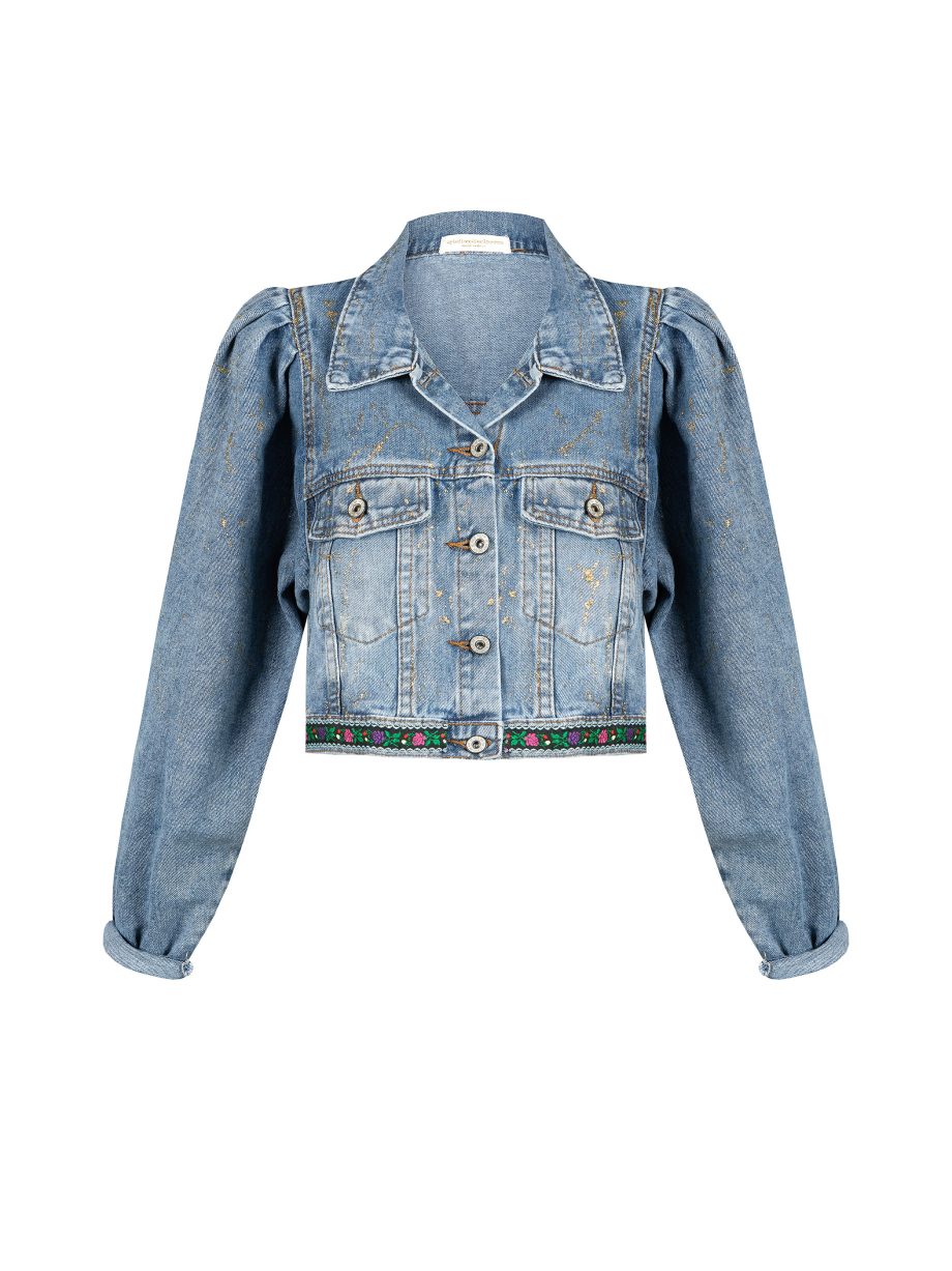 giacca trucker da donna in denim dipinta a mano-1