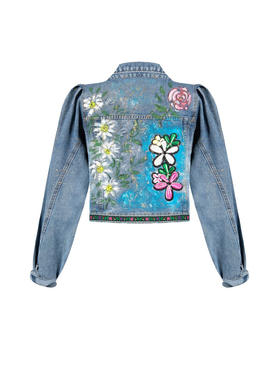 giacca trucker da donna in denim dipinta a mano