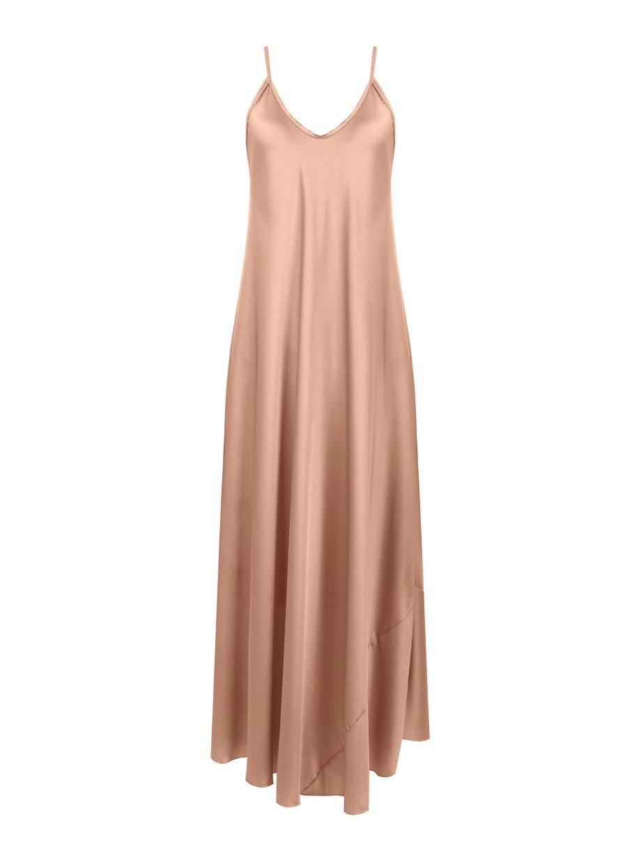 abito lungo a sottoveste beige con drappo laterale