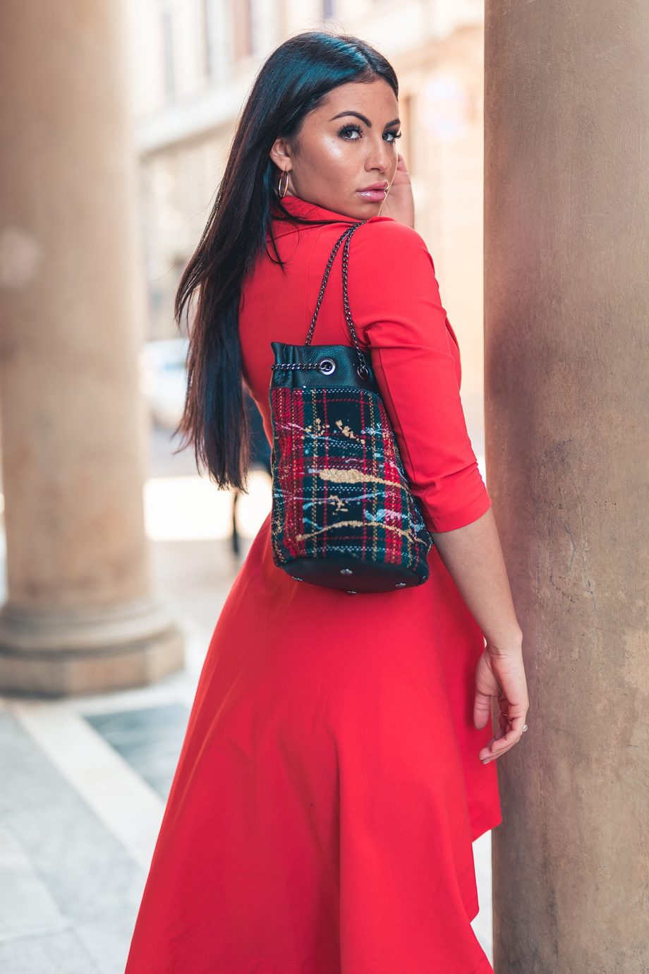 borsa-secchiello-tartan-glitter-rosso-apiedinudinelparco-bologna-6