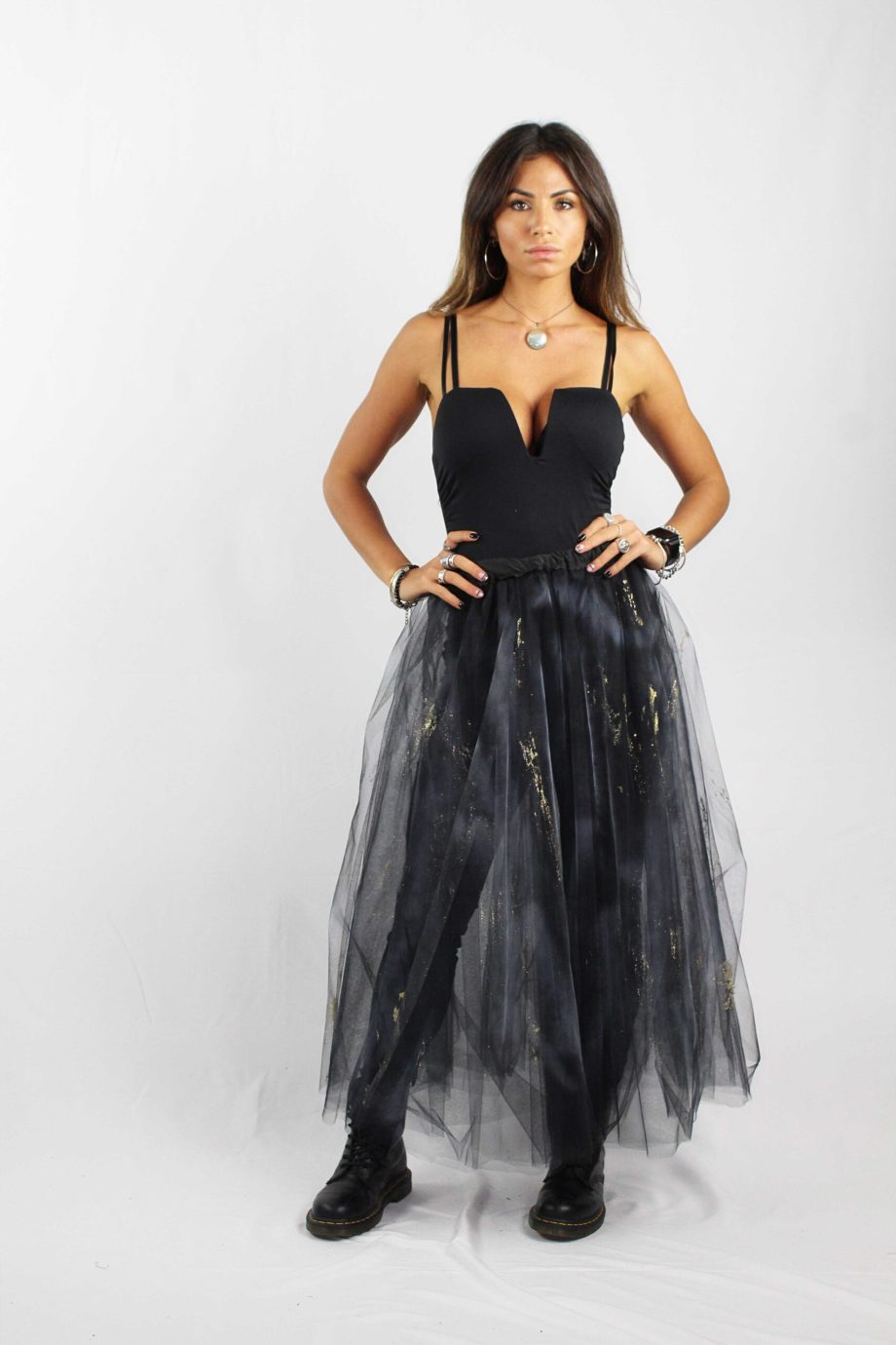 Gonna in Tulle 4 Strati con Schizzi in Glitter