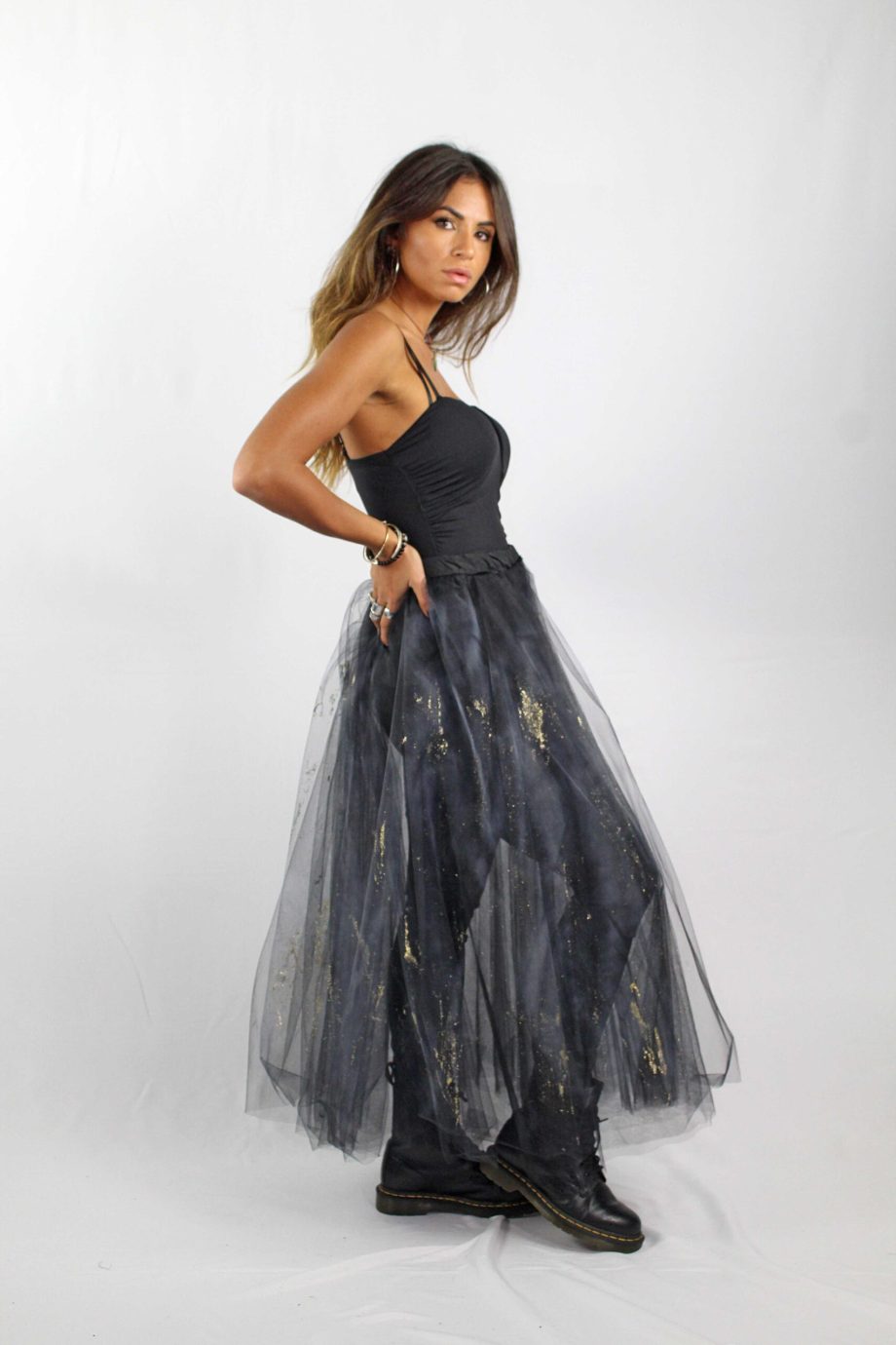 Gonna in Tulle 4 Strati con Schizzi in Glitter