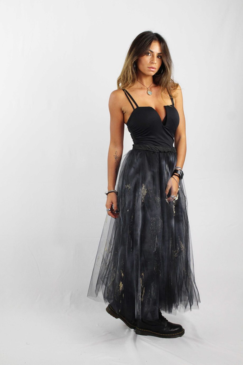 Gonna in Tulle 4 Strati con Schizzi in Glitter