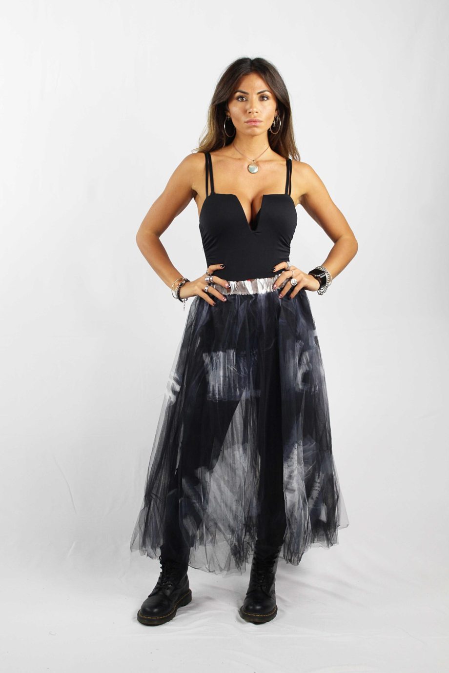 Gonna in Tulle 4 strati con Maxi Stampe - Bianco