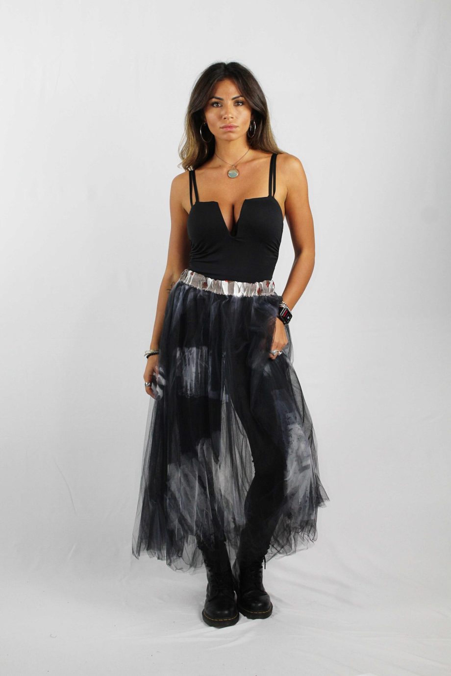Gonna in Tulle 4 strati con Maxi Stampe - Bianco
