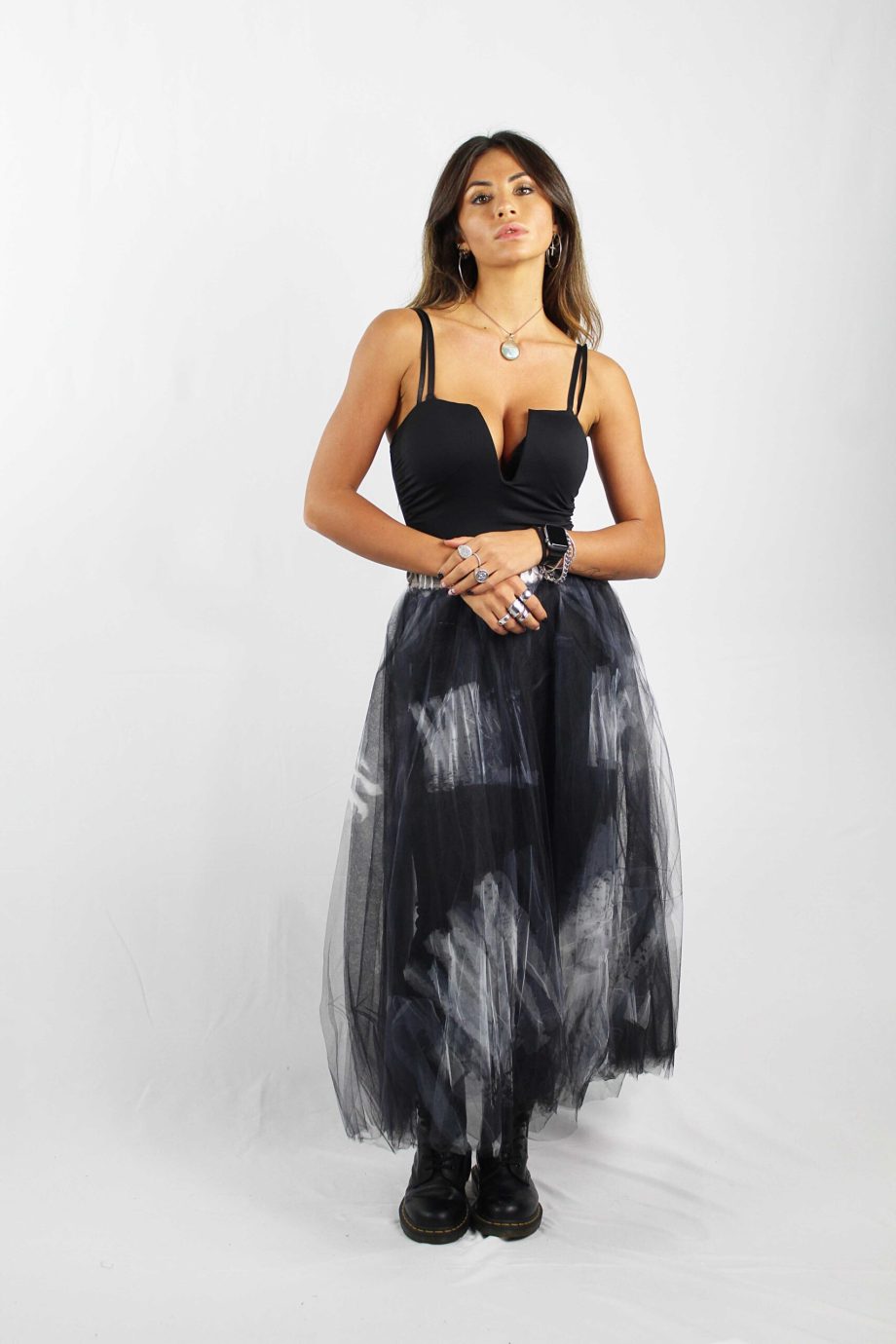 Gonna in Tulle 4 strati con Maxi Stampe - Bianco