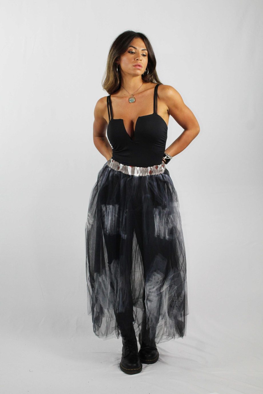 Gonna in Tulle 4 strati con Maxi Stampe - Bianco
