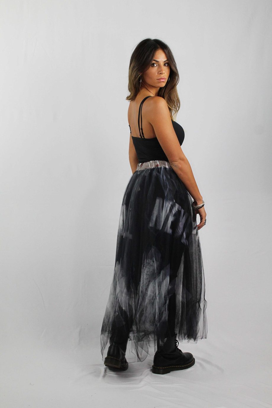 Gonna in Tulle 4 strati con Maxi Stampe - Bianco