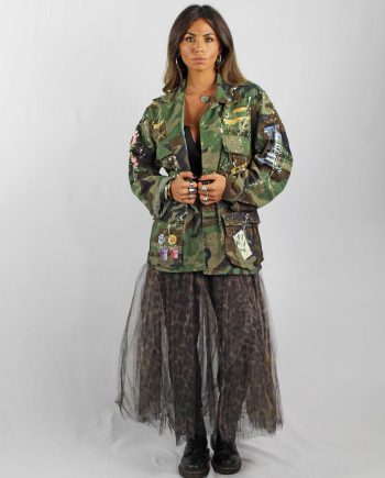 Gonna in Tulle 4 Strati Animalier Stampata a Mano