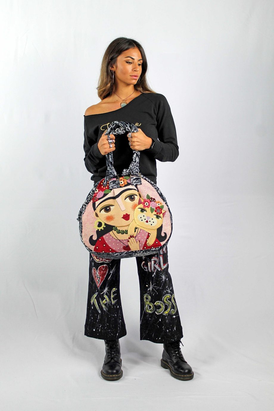 Borsa a spalla Animalier con Matrioska e Strass