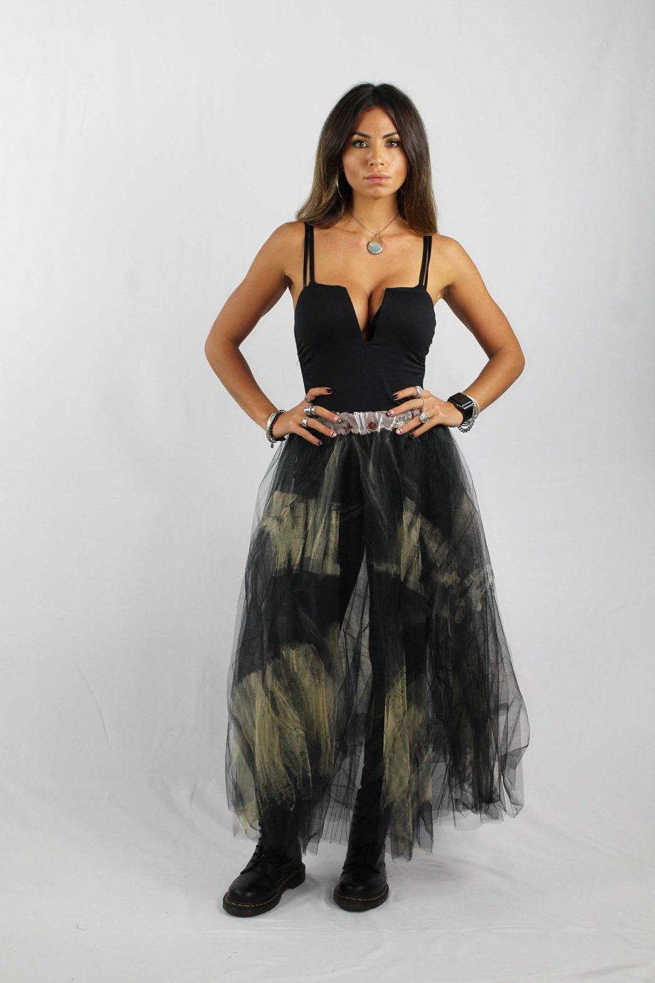 Gonna in Tulle 4 strati con Maxi Stampe - Beige