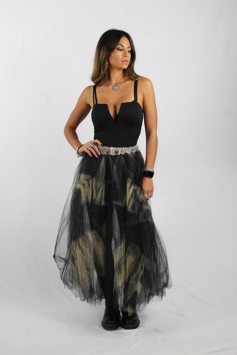 Gonna in Tulle 4 strati con Maxi Stampe - Beige