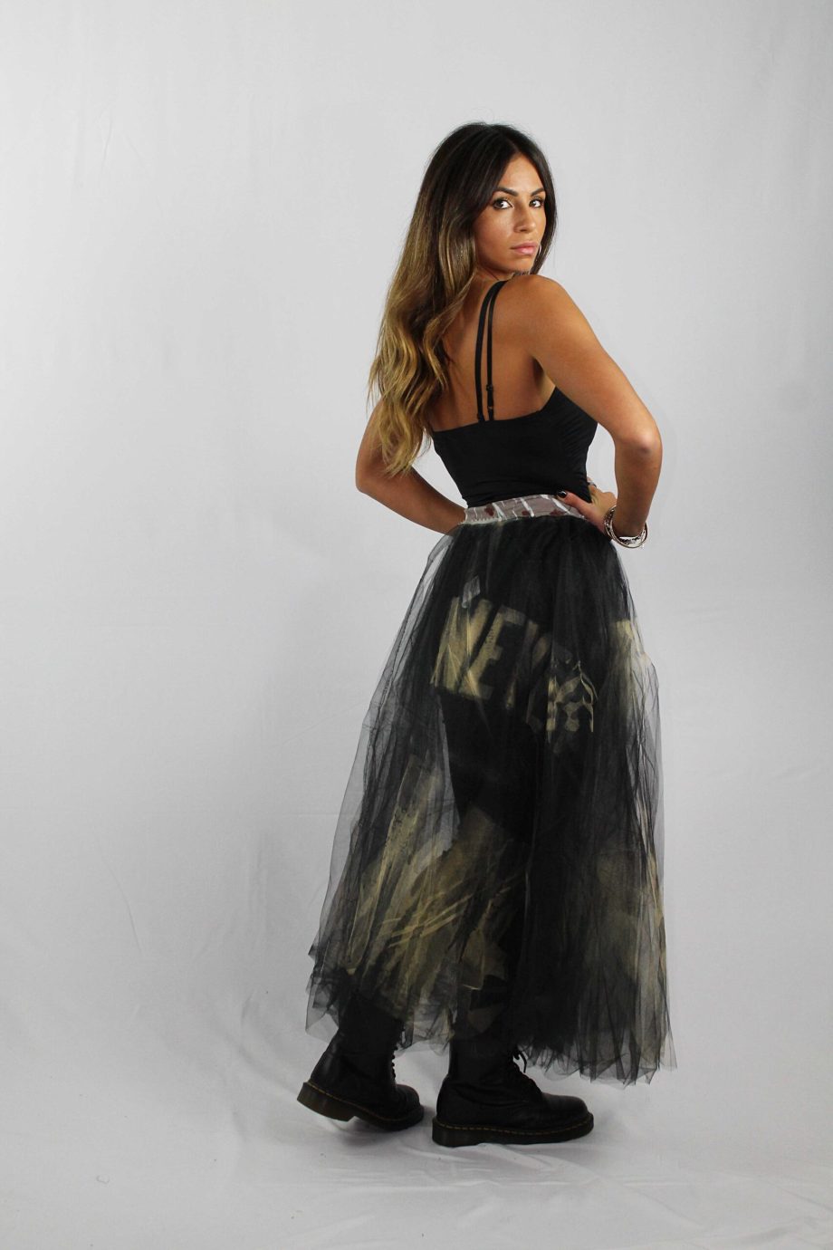Gonna in Tulle 4 strati con Maxi Stampe - Beige