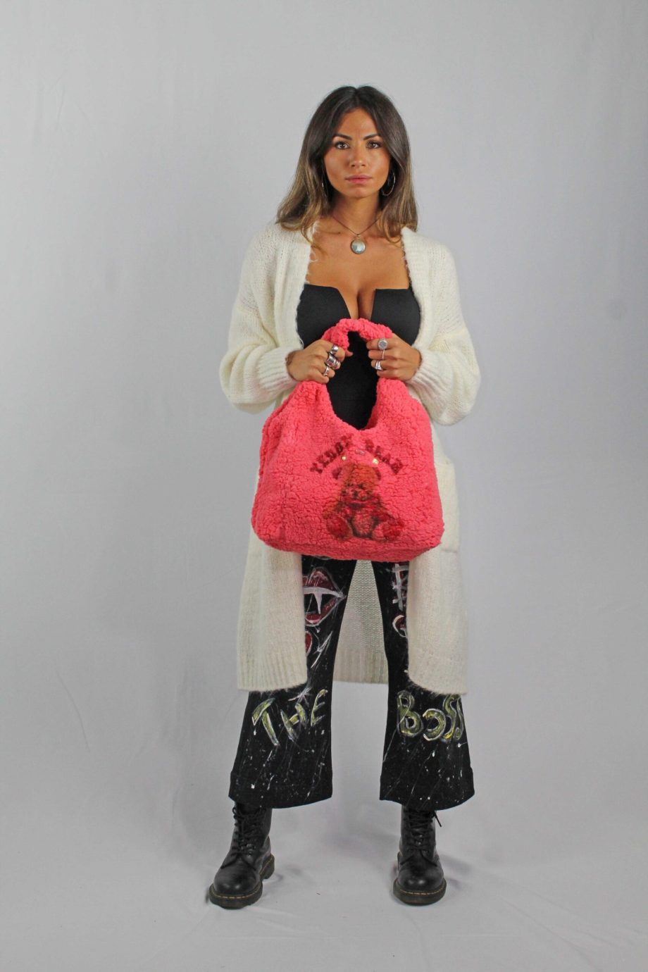 Borsa Vintage in Peluche con Stampa Teddy Bear