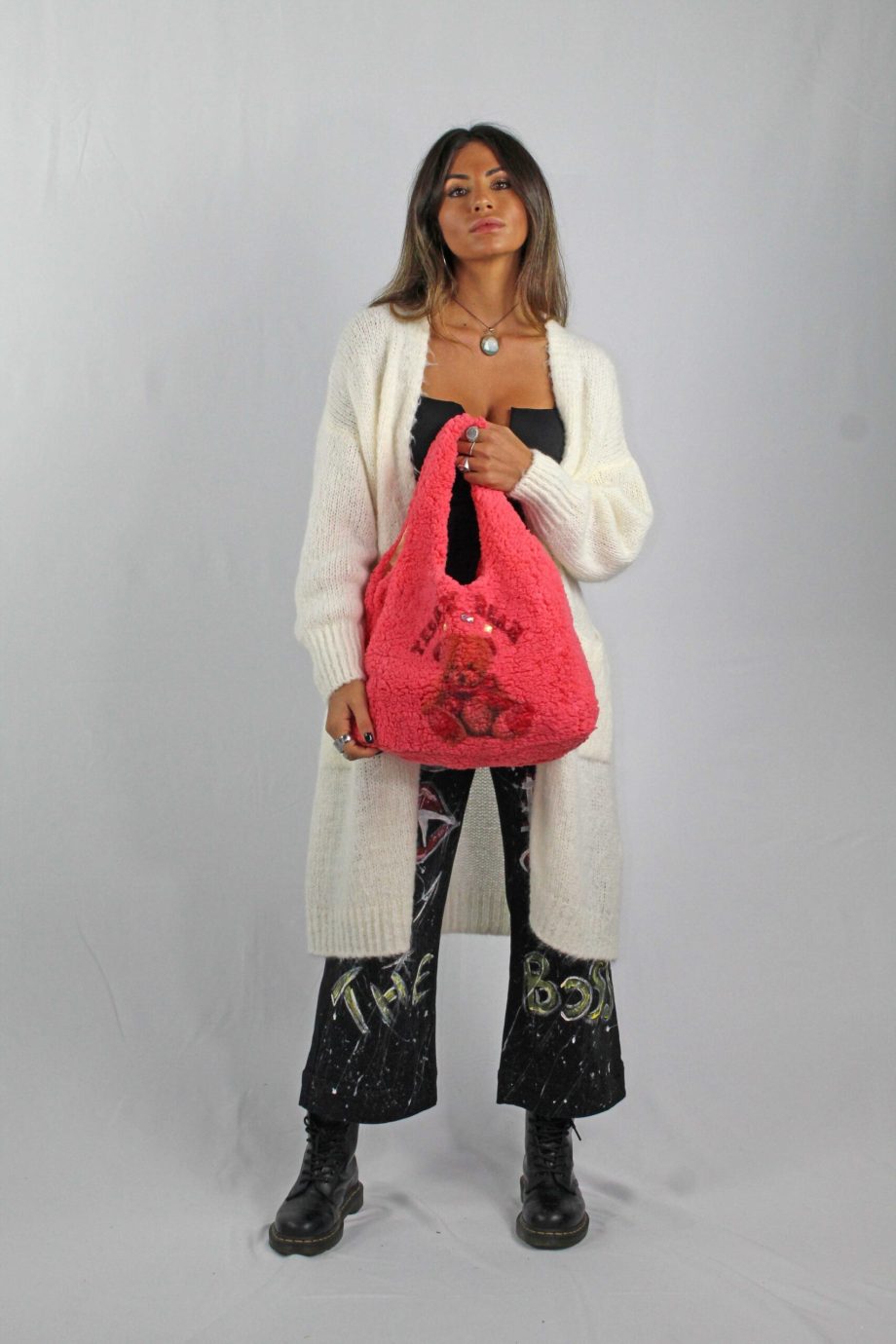 Borsa Vintage in Peluche con Stampa Teddy Bear