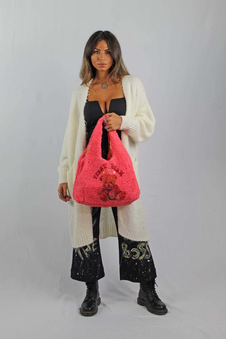 Borsa Vintage in Peluche con Stampa Teddy Bear
