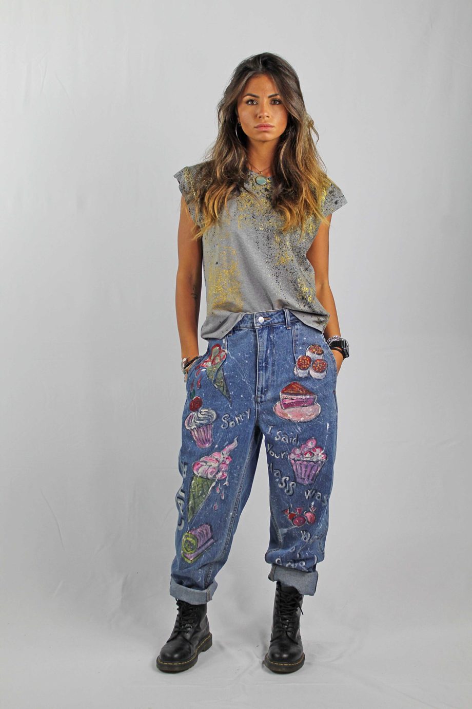 Maglietta Casual senza maniche Dipinta a Mano Abstract Splat