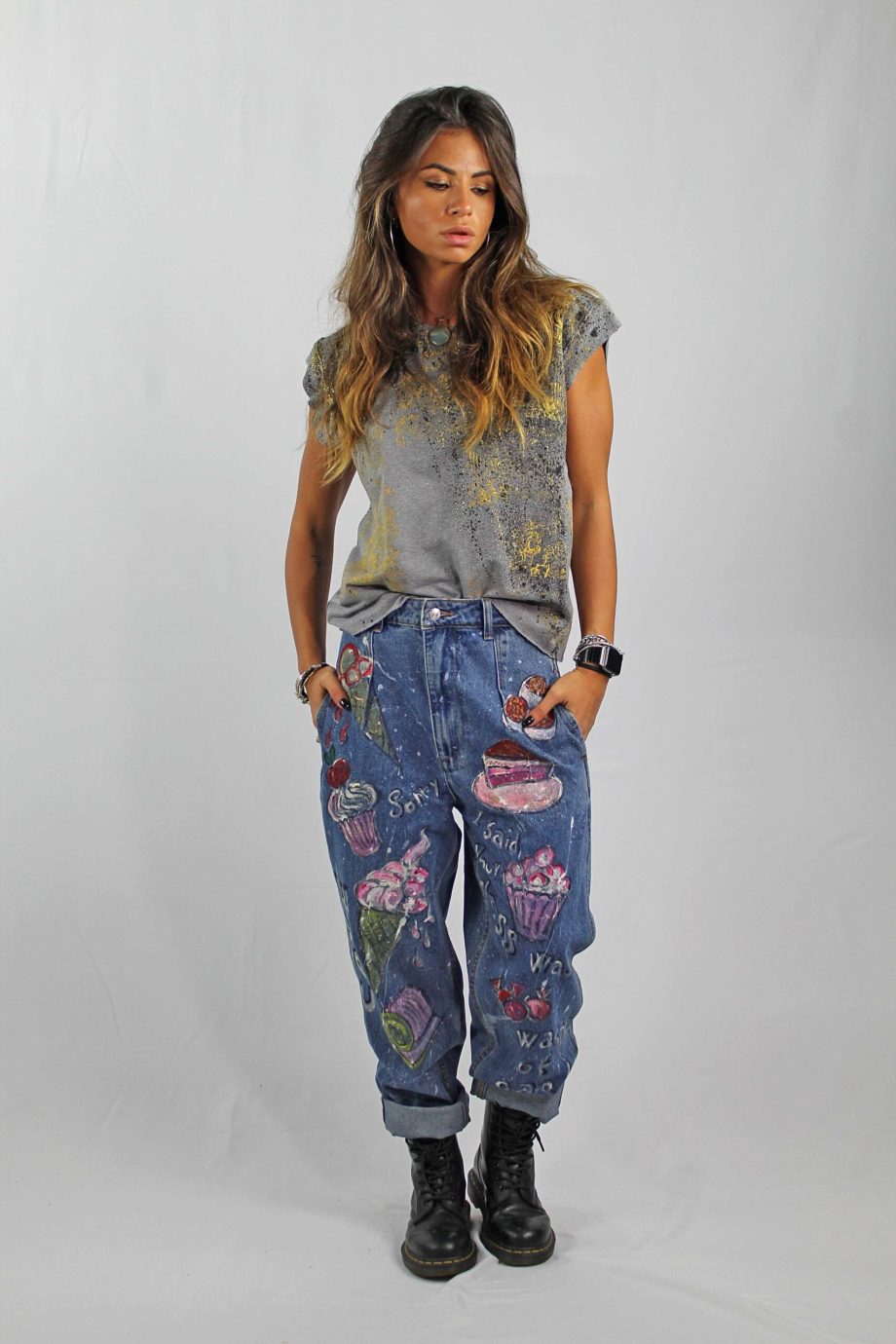 Maglietta Casual senza maniche Dipinta a Mano Abstract Splat