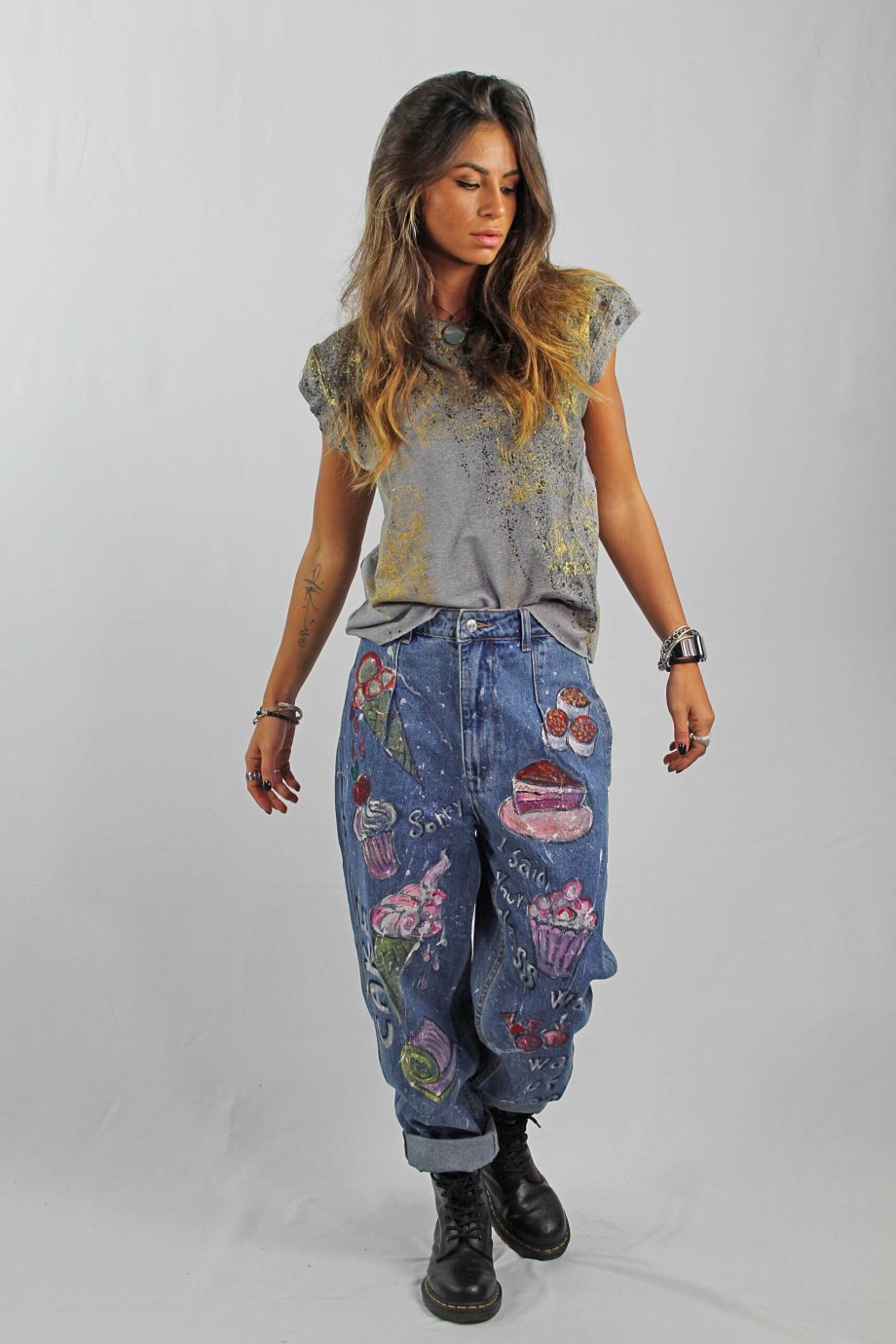 Maglietta Casual senza maniche Dipinta a Mano Abstract Splat