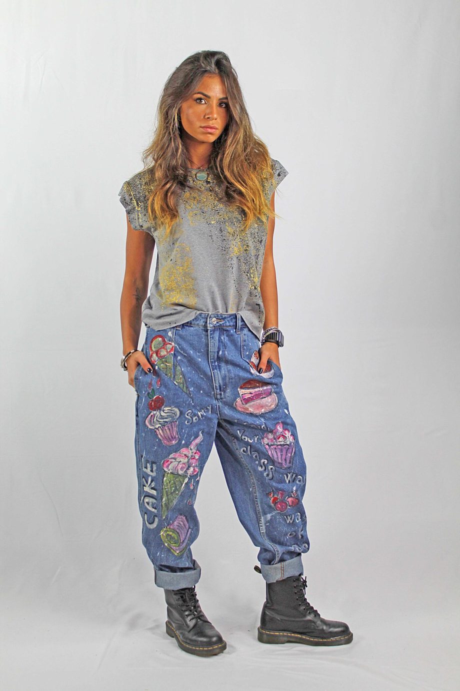 Maglietta Casual senza maniche Dipinta a Mano Abstract Splat