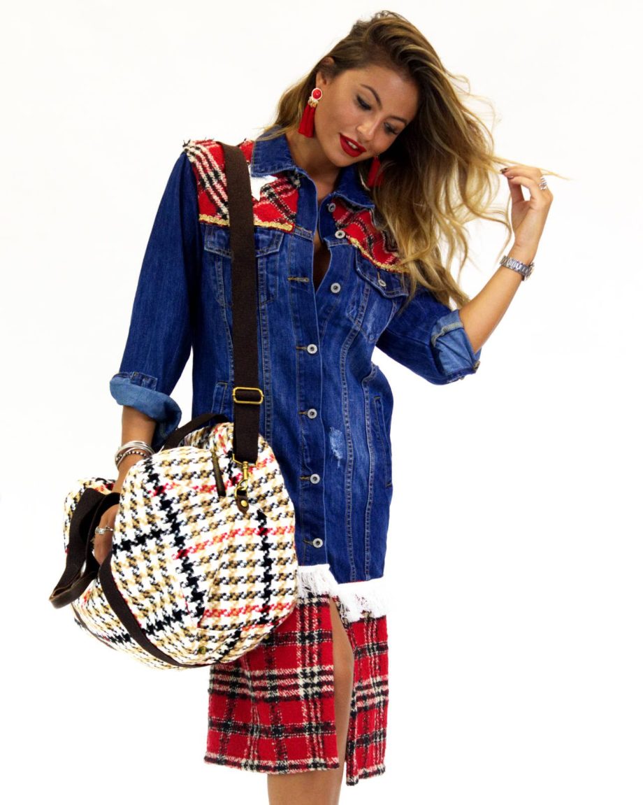 Borsa in tartan weekender in Tartan con vera pelle - apiedinudinelparco