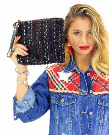 Clutch & Pochette in Lana con impunture colorate e maniglia in vera pelle - apiedinudinelparco