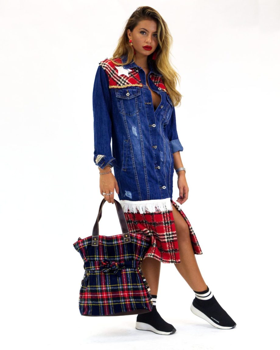 Shopping con borchie double face in maglia di Lana e Tartane vera pelle – apiedinudinelparco