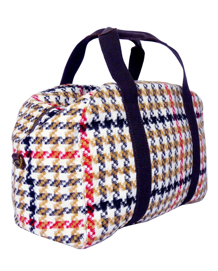 Borsa in tartan weekender in Tartan con vera pelle - apiedinudinelparco