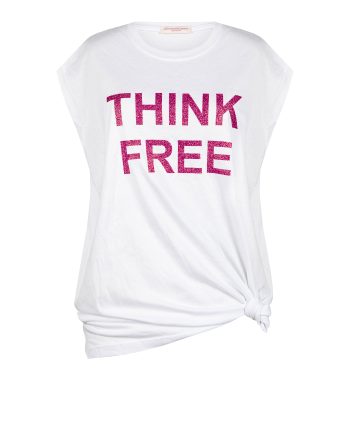 T-Shirt Maxi Smanicato THINK FREE con Glitter - Bianco